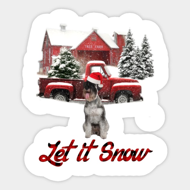 Standard Schnauzer Let It Snow Tree Farm Red Truck Christmas Sticker by Brodrick Arlette Store